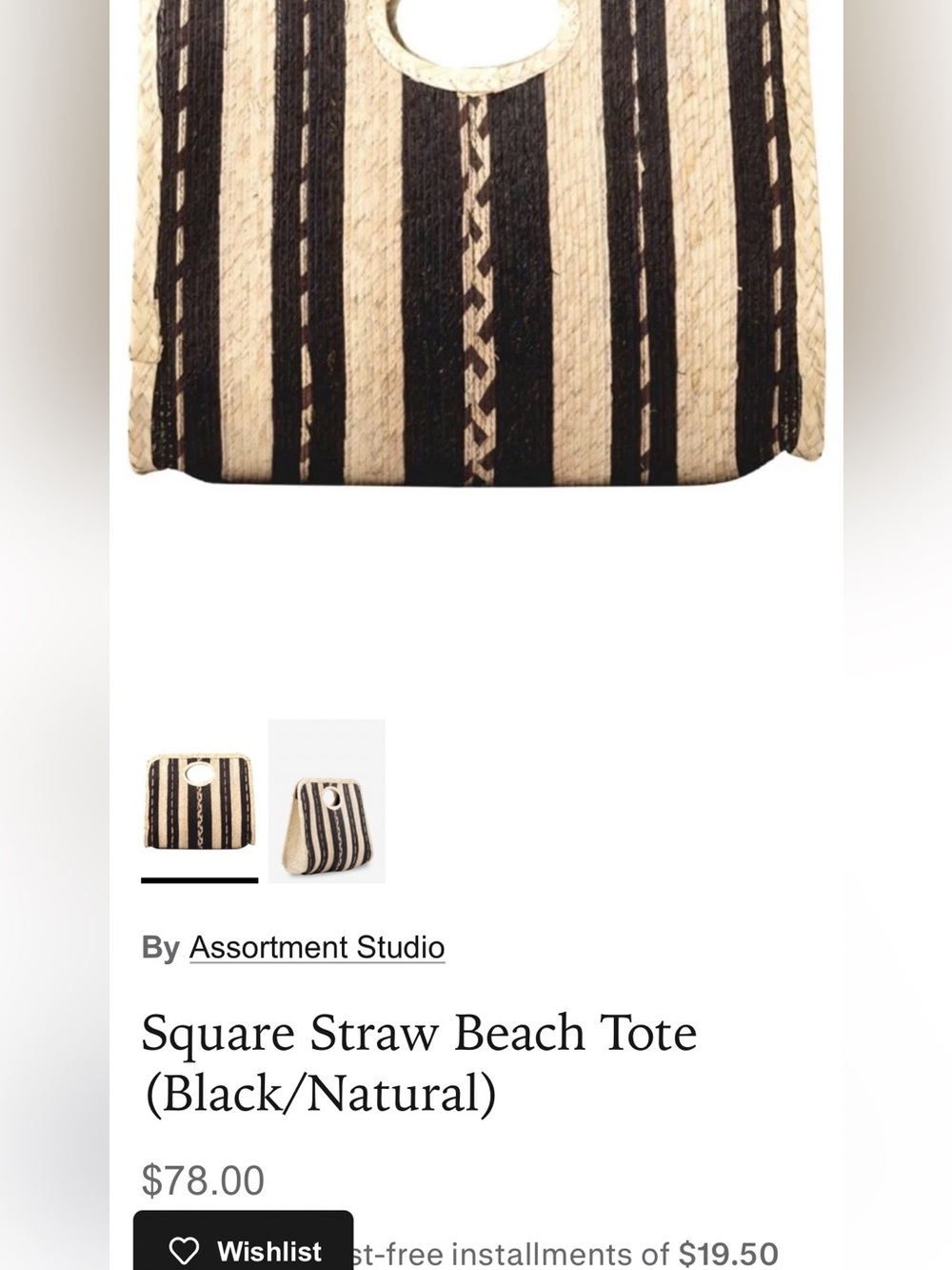 Pei Lei New York Square Straw Beach Tote (Black/Natural) - Picture 11 of 11